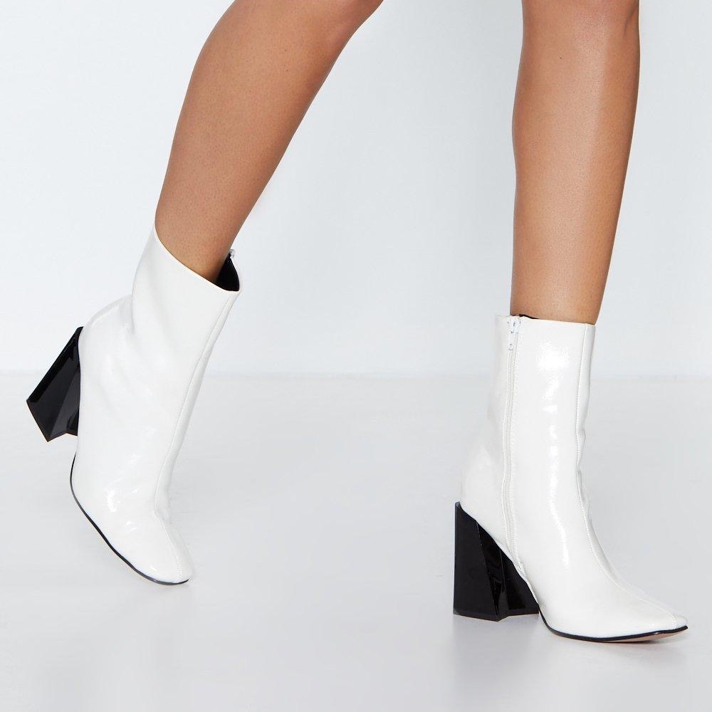 Nasty gal white patten leather booties
